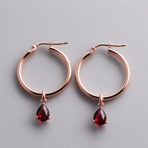 Thanh Lịch Rắn <span class=keywords><strong>Rose</strong></span> Vàng Hoop Stud Bông Tai Màu Đỏ Đá Quý Dangle Thiết Kế Tùy Chỉnh Đồ Trang Sức Tốt Với Garnet Của <span class=keywords><strong>Ruby</strong></span> Phong Cách Hợp Thời Trang - Product Image 3