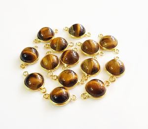 New Arrival 925 Sterling <b>Silver</b> 8mm Natural Tiger Eye Cabochon Bezel Setting Fine <b>Charm</b> Connectors for Christian <b>Bracelet</b> Making - Product Image 6