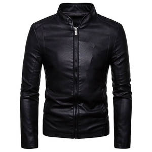 Veste en cuir noire d'hiver pour hommes, élégante, toutes tailles, avec logo personnalisé et étiquette privée. Veste en cuir pour hommes. - Product Image 1