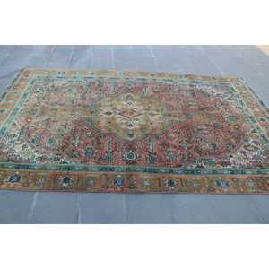 Vintage 5.9x9.5 ft Rug, Large Turkish Rug, <b>Brown</b> Solid <b>Wool</b> Rug - Product Image 3