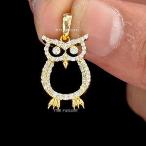 Pendentif hibou en diamant naturel en or massif 14 carats Bijoux fins. - Product Image 2