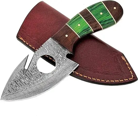 Couteau de poche de chasse en acier Damas haut de gamme avec manche en bois Couteau de chasse en acier Damas forgé à la main personnalisé