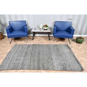 Tapis Kilim turc 4,1x6,7 pieds, gris noir à pois, tapis vintage en laine - Product Image 1