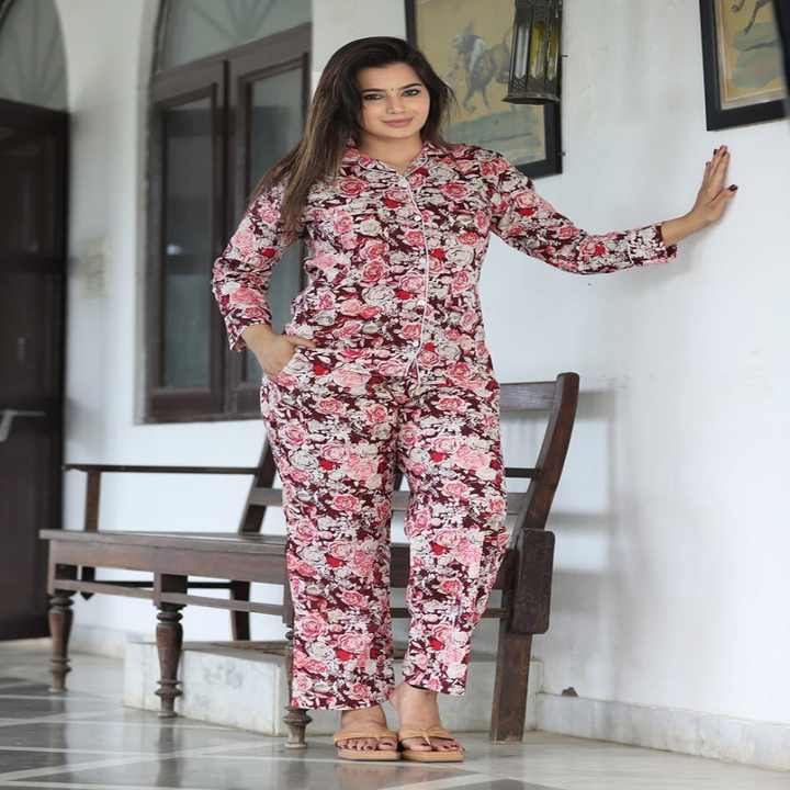 Custom Made Floral 100% Cotton Nightwear Coordinated Set  Printed Pajama Set for Relaxation Comfort Light Pink. Ideal for Resale