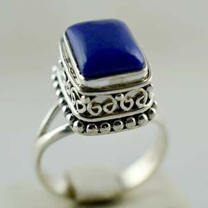 Handmade 925 Sterling <b>Silver</b> <b>Statement</b> <b>Ring</b> Lapis Lazuli Natural Blue Cushion-shaped Gemstone Boho Geometric September - Product Image 3