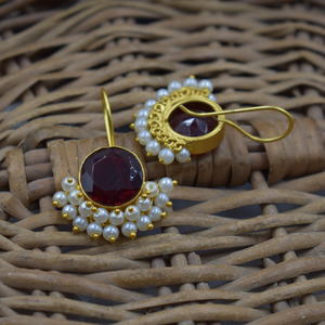 Nouvelle arrivée à la mode tendance en laiton plaqué or fait à la main pierre mat balancent plaqué or boucles d'oreilles bijoux de mode boucles d'oreilles femmes - Product Image 3