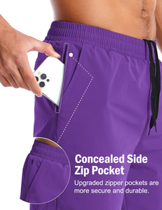 Pantalones cortos deportivos unisex de cintura media para hombre, pantalones cortos deportivos de lona de doble capa de secado rápido, pantalones cortos informales tejidos sólidos para hombre - Product Image 2