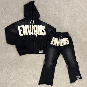 Unisex <b>Oversized</b> Acid Wash Hoodie and <b>Joggers</b> Tracksuit Set for Men and Women-Casual Anti-UV Quick Dry Eco-Friendly - Product Image 2