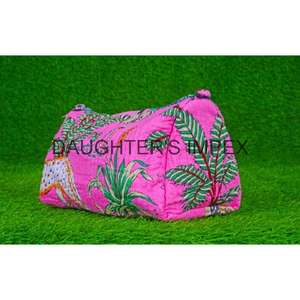 Best Quality Floral Block Printed Handmade Indian Cotton <b>Makeup</b> Pouch <b>Set</b> Quilted Cosmetic Bag - Product Image 4