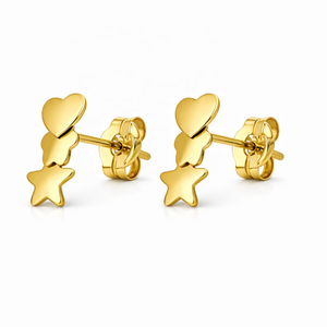 Pendientes Minimalistas de Oro Amarillo de 14K JJ BRAVO para Mujer, Diseño de Corazón, Flor y Estrella, Joyería Fina Hecha a Mano, Regalo - Product Image 2