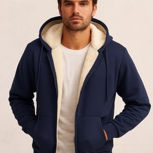 <b>Men's</b> 100% Cotton Knitted <b>Sherpa</b> <b>Lined</b> Fleece Solid <b>Hoodie</b> with Pocket Warm Winter Pullover Digital Printing OEM Service - Product Image 6