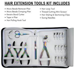 Kit d'outils d'installation d'extensions de cheveux comprenant un coupe-adhésif antidérapant, des pinces à sertir, un enfileur de boucle, un crochet - Product Image 2