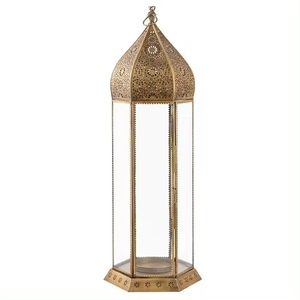 Vendeur chaud cuivre Antique couleur métal et verre bougie lanterne luxe pour la maison fête mariage décor sol lanterne - Product Image 2