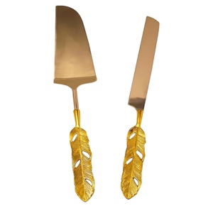 Outils de gâteau de haute qualité ensemble de couteaux de mariage pelle et pelle à pizza beurre couteau à gâteau en laiton doré et serveur pour les fêtes - Product Image 1