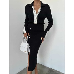 Conjunto de Suéter de Punto con Botones Bronceados para Mujer, Producto 1004 - Product Image 1