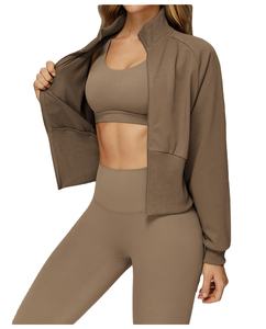 Women's Lightweight Plus Size High-Neck Full-Zip Sport Jacket Drop-Shoulder Sleeves Ribbed Cuffs Hemline <b>Cropped</b> jackets - Product Image 3