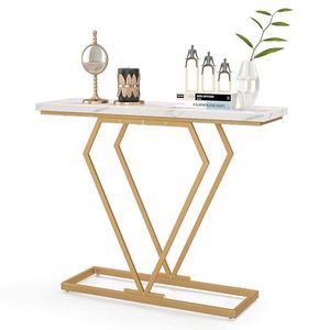 Mesa de consola de metal chapada en oro con forma de diamante con diseño elegante de mármol para sala de estar de entrada o decoración de pasillo - Product Image 1