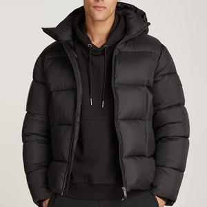 Chaqueta de Plumón con Capucha para Hombre, Abrigo Grueso y Cálido con Cierre Frontal, Cuello Alto, Mangas Acolchadas, Chaqueta de Burbuja para Hombre - Product Image 1