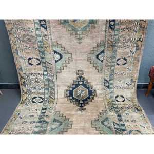 Alfombra Turca Vintage, Alfombra Grande de 5x12 pies (151x366 cm), Alfombra Oriental de Lana Azul - Product Image 2