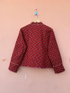 Chaqueta de algodón acolchada de estilo bohemio para mujer, Kimono bohemio con estampado de bloques, Kimono abierto a rayas, ropa corta de otoño e invierno, Bata - Product Image 3