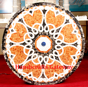 Dernier produit de conception moderne de luxe pour dessus de table de couleur orange de forme ronde avec incrustation faite à la main dessus de table de conception en forme de coeur - Product Image 1