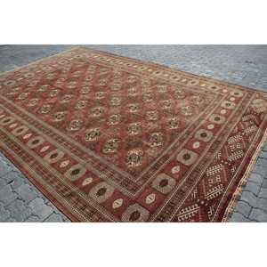 Alfombra Turca Vintage Extra Grande de 9.3x13.4 pies con Diseño de Plantas y Árboles Rojos, en Lana, con Diseño de Patchwork y Base de Látex - Product Image 2