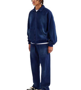 Chándal Azul Deslavado para Hombre, 450GSM, Mezcla de Algodón, Ropa Casual para Calle y Gimnasio, Fabricante OEM de Marca Privada Personalizada - Product Image 6