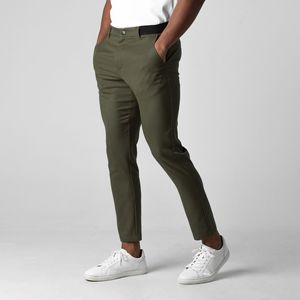 Pantalones de algodón de alta calidad para hombre, pantalones casuales de negocios formales elásticos con bolsillos de lápiz de Color sólido y cremallera para las cuatro estaciones para hombre - Product Image 3