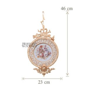 Cadre rond de tenture murale décoratif vintage en laiton doré élégant avec illustration florale motif musical orné décor à la maison classique - Product Image 4