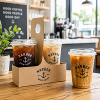 Gobelets en PET personnalisés AT PACK de 16 oz avec support pour 2 gobelets, gobelets en plastique transparent pour café glacé, jus, thé et cafés à emporter
