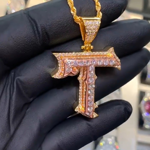 Colgante de Lujo Cristiano con Letra T de Plata de Ley y Moissanita de 12 Quilates, Chapado en Oro de Dos Tonos, Joyería Hip Hop - Product Image 4