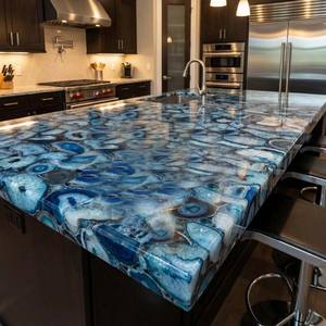 Table de luxe sur mesure en pierres semi-précieuses, agate, meubles en pierres précieuses, dalle de cristal, table à manger, table basse, table de bar, design avec rétroéclairage LED - Product Image 3