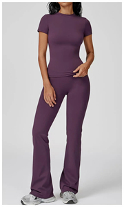Ensemble de yoga brossé respirant pour femme, col avant ajusté, haute intensité, course en extérieur, sport, fitness, 2 pièces - Product Image 5