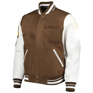 Chaquetas de Béisbol Personalizadas con Logotipo en Color, Chaquetas Escolares de Algodón con Mangas de Cuero para Hombre, Venta al por Mayor - Product Image 5