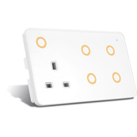 Interruptor Wifi Combinado de 6 Gangs y Enchufe de Pared Estándar del Reino Unido MakeGood de 147x86 mm, Interruptor de Panel de Vidrio Táctil Inteligente con Retroiluminación RGB