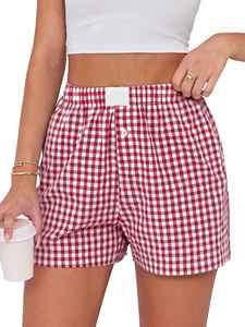 Short en coton pour femmes Vichy Pantalon court mignon Short de salon à carreaux Boxers élastiques Streetwear - Product Image 4