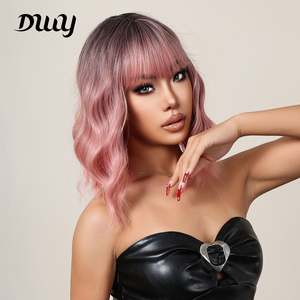 Ava-DWY High Quality Lace Front <b>Wigs</b> for Ombre Pink Curly Synthetic Hair Glueless with Transparent Lace High Temperature Fiber - Product Image 3