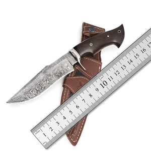 Couteau de chasse en acier Damas à manche gravé en laiton et cuivre couteau de chasse avec cuir de vache vente en gros - Product Image 2