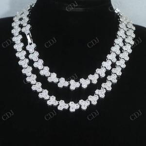 Luxury Unisex 925 Silver Iced Clover Design Chain <b>Necklace</b> Moissanite Hip Hop Jewelry Lucky Flower Style Fashion <b>Statement</b> Piece - Product Image 2