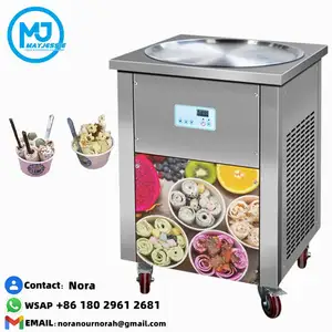 Mayjessie Máquina de Rolo de sorvete frito com ETL CE, tamanho grande, 50 cm, redondo, 220v, tamanho grande, com refrigeração a ar, frete grátis