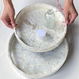 Eco <b>Round</b> Serving <b>Tray</b> from Vietnam Handwoven Rattan <b>Tray</b> for Snacks, Coffee <b>Table</b> Styling Luxury <b>Tray</b> Mother of Pearl - Product Image 5