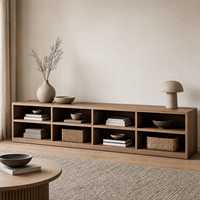 Armoire de rangement en bois moderne minimaliste à profil bas, horizontale, en forme de cube, gain de place, étagère pour salon