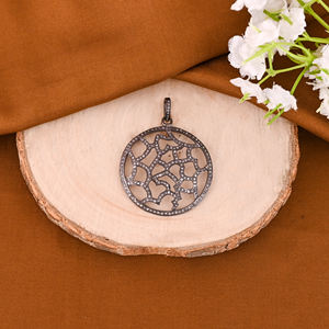 Colgante de Flor para Mujer, Plata de Ley 925, Bañado en Rodio Negro, Pavé de Diamantes Naturales, Estilo Vintage, Tamaño 35 mm - Product Image 2