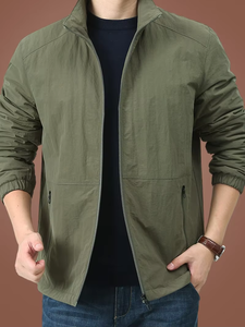 แจ็คเก็ตบอมเบอร์ผู้ชายแบบทางการ ดีไซน์สั่งทำพิเศษ ผ้าโพลีเอสเตอร์ ด้านหน้าเรียบ ไม่ยับ ไม่ต้องรีด ใส่ได้ทั้งลำลองและธุรกิจ เหมาะสำหรับฤดูใบไม้ผลิและฤดูใบไม้ร่วง - Product Image 4