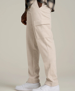 Pantalon cargo évasé pour homme, taille mi-haute, coupe droite, qualité supérieure, en velours côtelé respirant, ourlet fendu, motif uni - Product Image 3