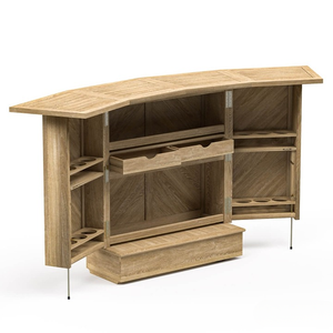 ชุดบาร์ไม้สักแท้คุณภาพพรีเมียม สำหรับใช้งานเชิงพาณิชย์กลางแจ้ง ขยายได้ พร้อมชั้นวางของ ชั้นวางไวน์ เก้าอี้บาร์ 3 ตัว เหมาะสำหรับโรงแรม ห้องครัว และร้านอาหาร - Product Image 4