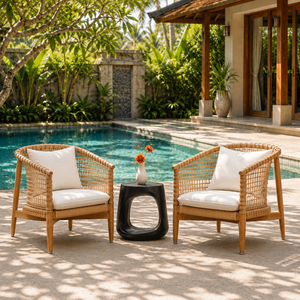 Fauteuil de jardin en rotin, fauteuil de salon extérieur en bois de teck, fauteuil à bascule en corde tressée pour patio, villa, resort, avec coussin - Product Image 1