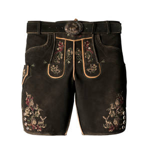 High Street Wear Newest Style <b>Leather</b> Embroidered <b>Shorts</b> Breathable Soft Fabric with Solid Pattern <b>Leather</b> Lederhosen - Product Image 1