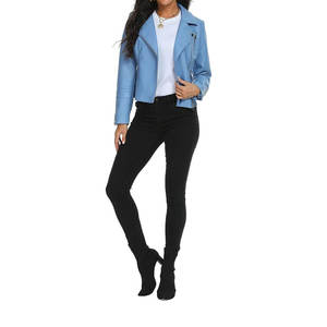 Chaqueta de Motera para Mujer 100% Cuero Genuino, Transpirable, con Estampado en Lona, Estilo Casual, Empaque Premium - Product Image 3