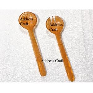 Ustensiles de cuisine de luxe en résine service à salade vaisselle couverts dernier design tourbillon doré résine salade fourchette cuillère de table de luxe - Product Image 4